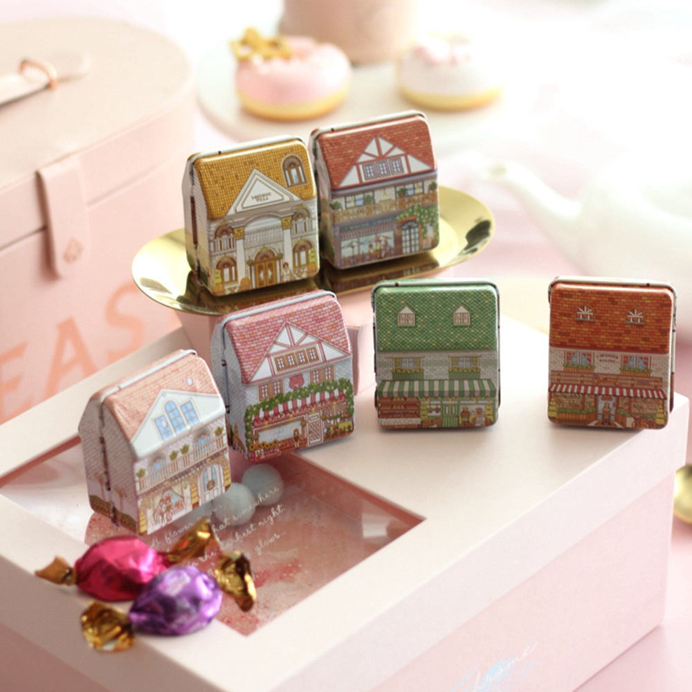 Tin Container Lid - 6Pcs 미니 하우스 모양의 주석 상자