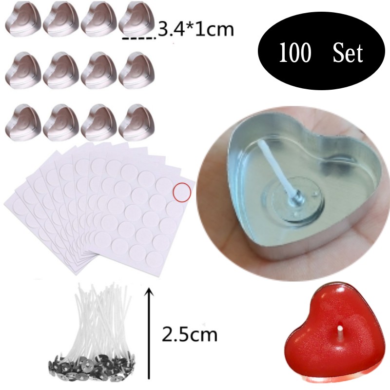 Candle Making Kit Diy - 100 세트 하트 모양의 빈 알루미늄