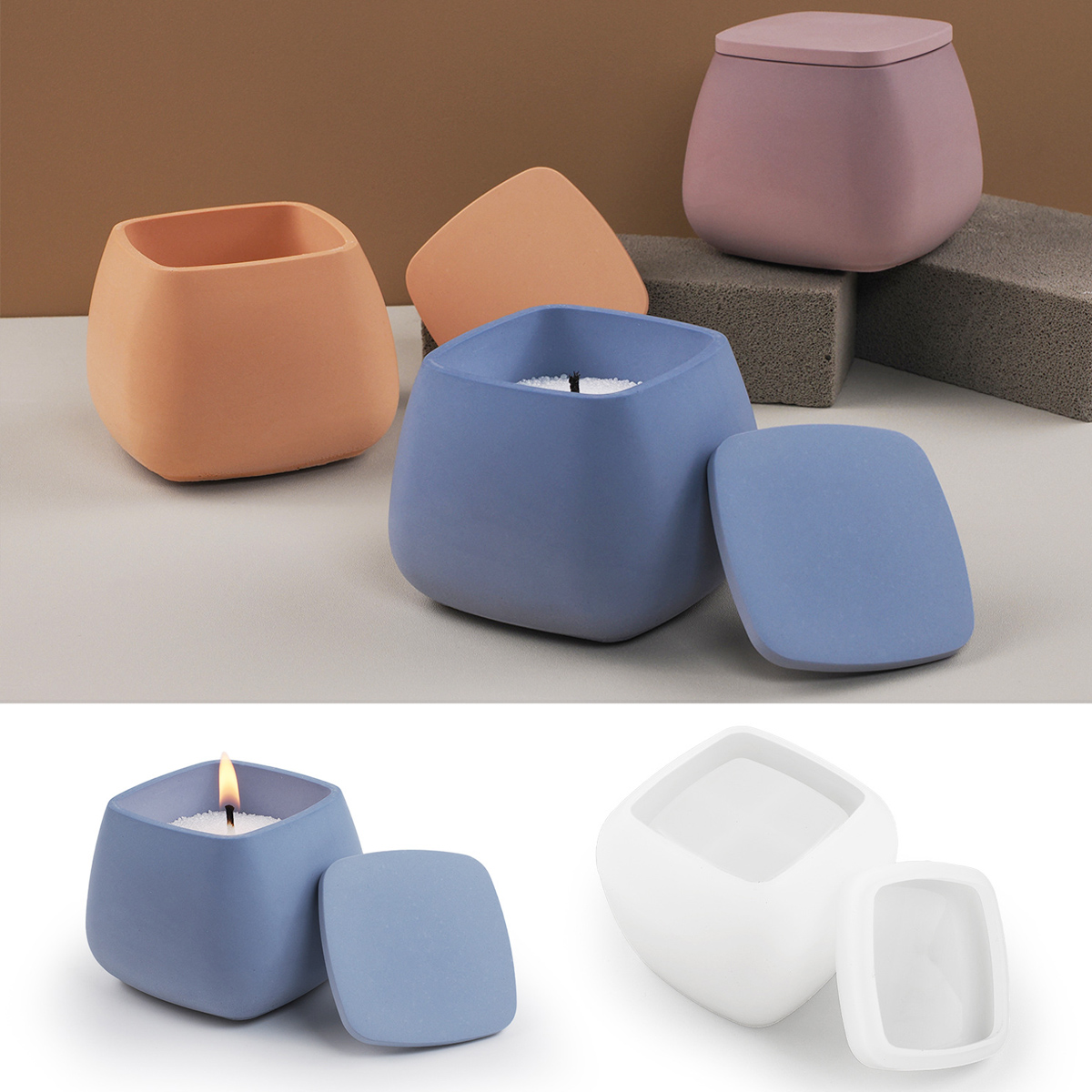 Kraft Box Candle - 사각형 양초 항아리 실리콘 몰드 DIY