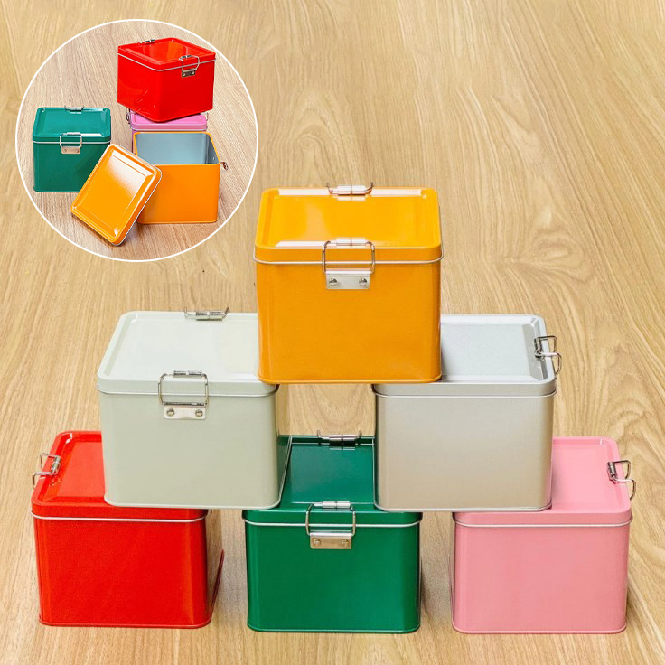 Tin Container Lid - 정사각형 양철 쿠키 통 뚜껑이 있는