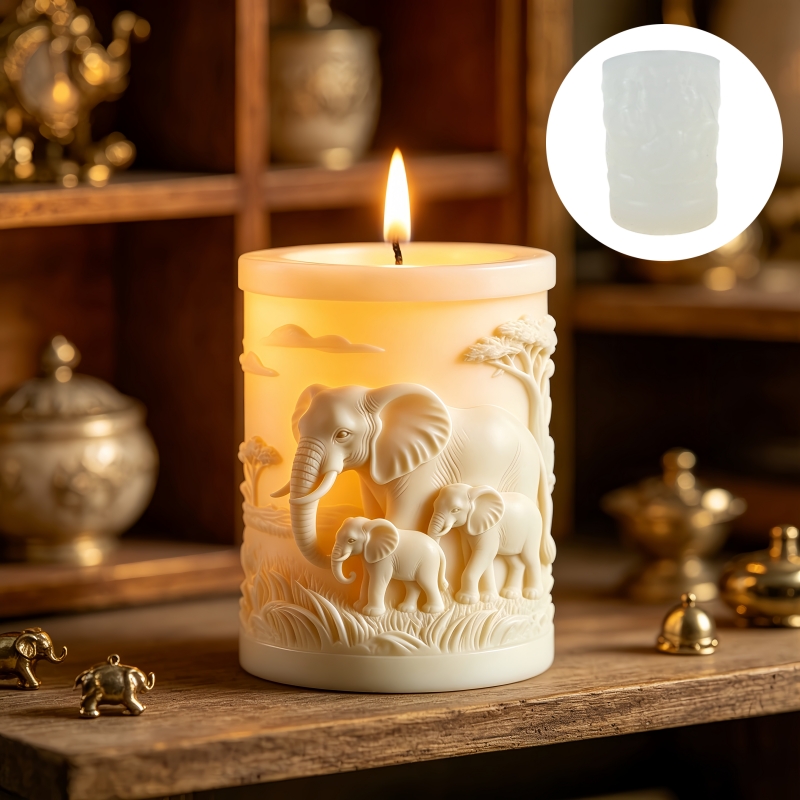 Candle Making Kit For Kids - 코끼리와 코끼리 새끼 원통형 양초 실리콘