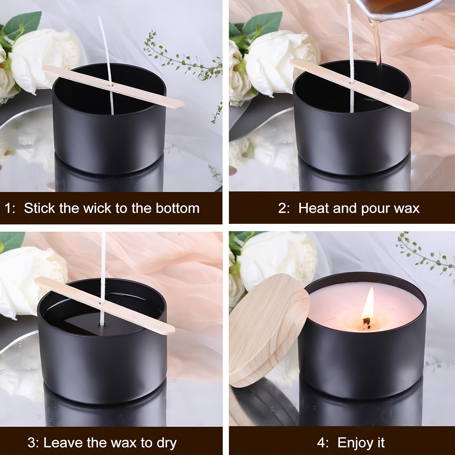 나무 뚜껑이 있는 검은색 양초 용기. 10/12/16개 - Candle Making Kit For Kids 리뷰 및 가격