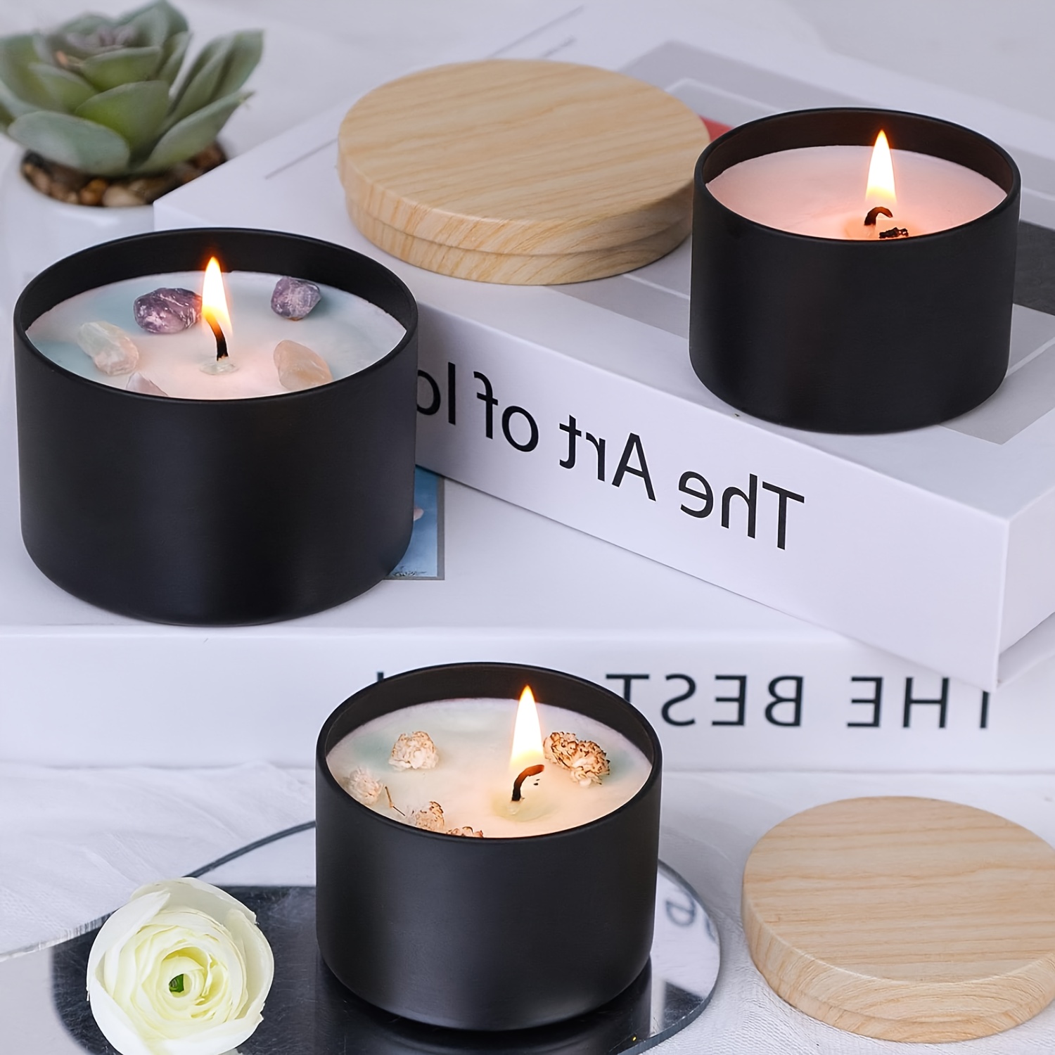 나무 뚜껑이 있는 검은색 양초 용기. 10/12/16개 - Candle Making Kit For Kids 리뷰 및 가격